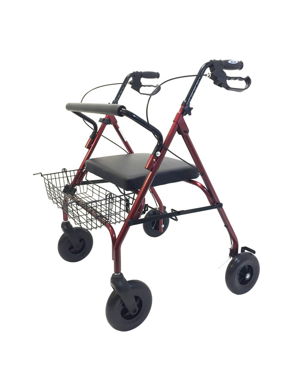 Déambulateur extra large, avec 4 roues, siège et panier, pliable rouge - à 200 kg